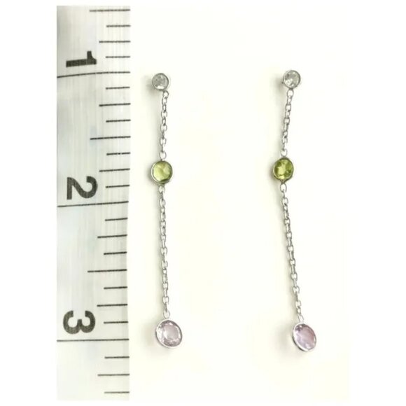 Nwt Sterling silver three gemstone dangle earrings Topaz Peridot Amethyst - Picture 2 of 6